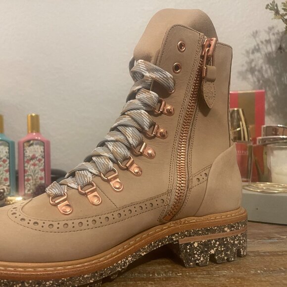 Office of Angela Scott Mr. Bernard Tan Leather Lug Sole Ankle Boots Sz.37 NWOT - Picture 6 of 11